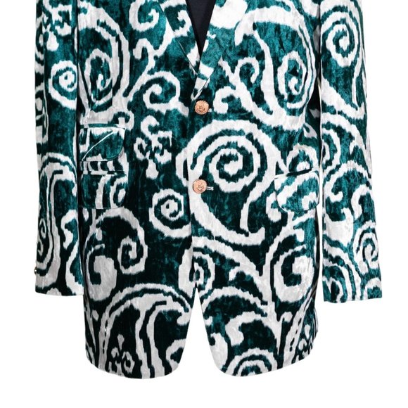 Mens Blazer Green White Abstract Velvet Formal Tuxedo Suit Jacket Sport Coat 42R - Picture 6 of 8